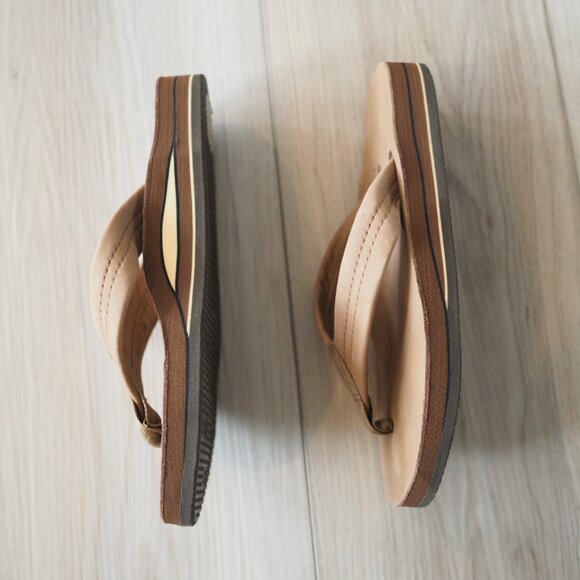 Rainbow Tan Flip Flops Double Layer Premier Leather Arch Support Sz W 5.5-6.5 - Picture 7 of 15